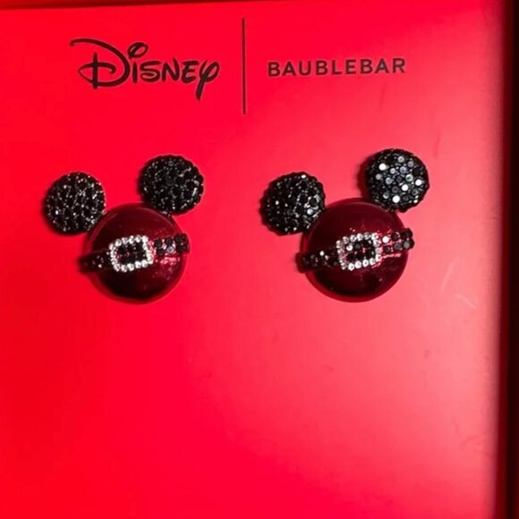 Disney BaubleBar Santa Mickey Jeweled Rhinestone Ears and Belt Earrings - Picture 1 of 3